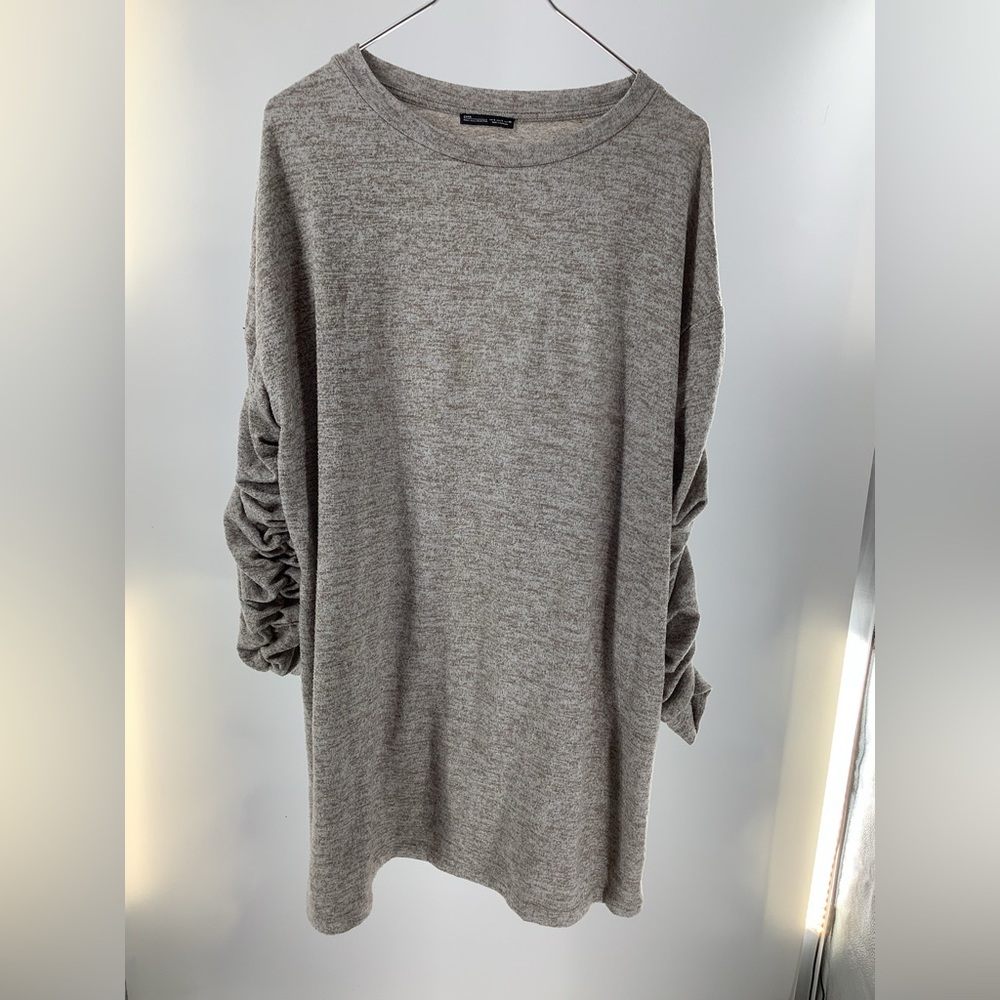 Zara Sweater / dress  with Gathered Sleeves creamy brown Size L gently worn.